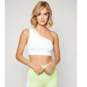 NWT Fourlaps Solo One‎ Shoulder Bra - White/Tomatillo (White/Green) - Size L